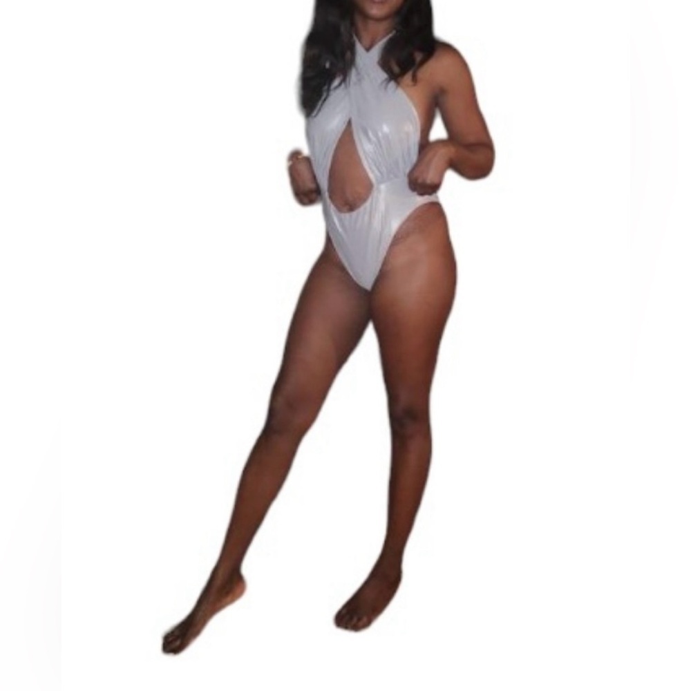 Urban Outfitters Out From Under Silver Metallic One Piece Swimsuit Medium NWT